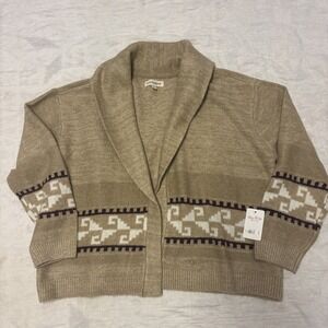 NWT Lucky Brand Open-Front Shawl Collar Cardigan Sweater Aztec Women's XL Tan